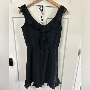 White House Black Market black silk sleeveless dress ruffle Vneck lined